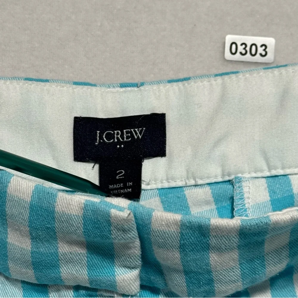 J. Crew Cotton Gingham Aqua & White Short Size 2 - Picture 2 of 11